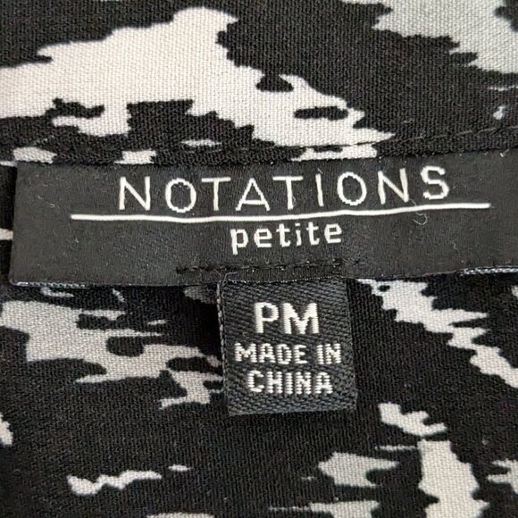 NOTATIONS Black, Gray Casual Button Blouse; Roll-Tab Sleeves; Size PM - Picture 4 of 5